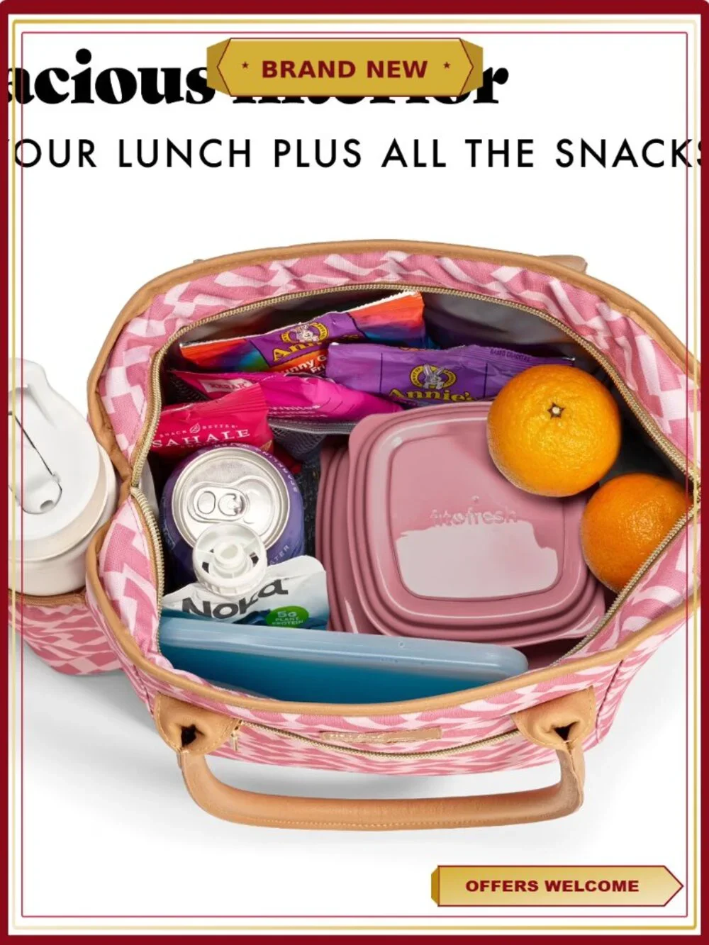 Insulated Lunch Tote with XL Slim Ice Pack, Shoulder Straps, Front Pocket
